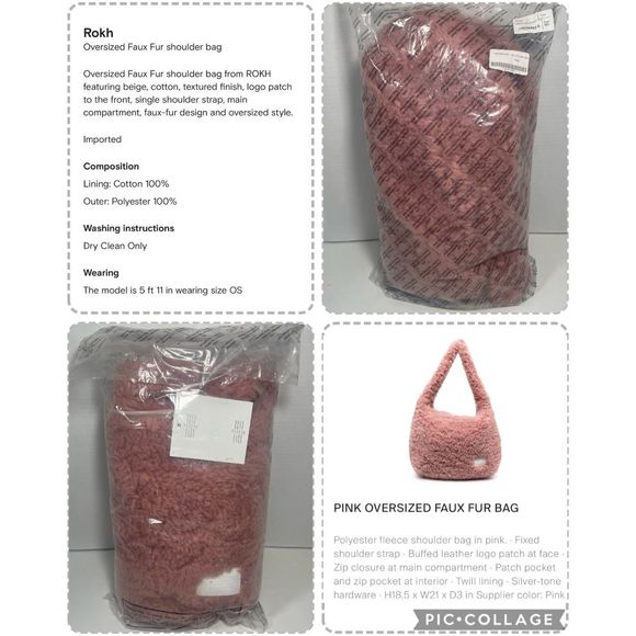 BNWT ROKH FAUX FUR LARGE SHOULDER OR CROSSBODY PINK Unique SO SOFT Price Firm - Picture 9 of 16